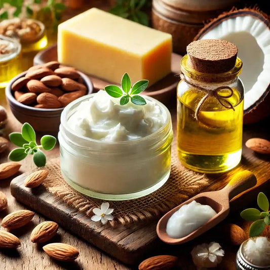 DIY shea butter moisturizing cream with almond and coconut oils.