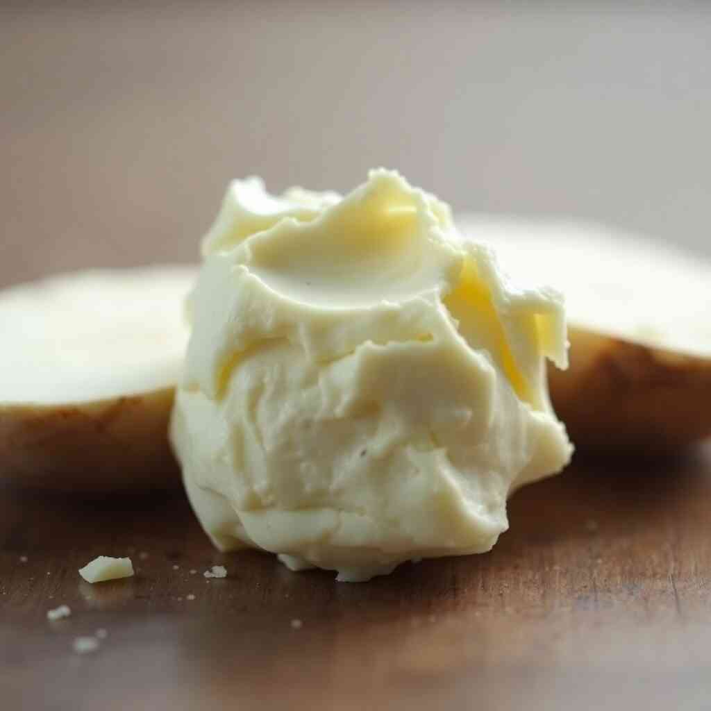 Refined Shea Butter – 5 lb for Daily Skin Care shown in a creamy, smooth texture on a wooden surface. Ideal for DIY cosmetics and natural moisturizers.