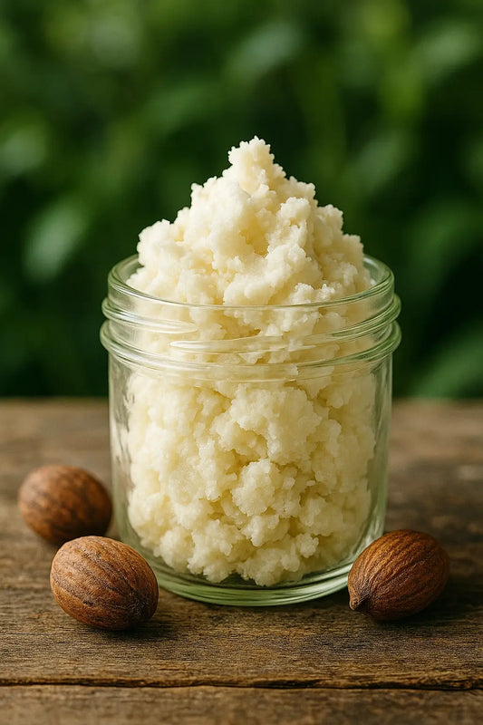 Pure Shea Butter in a glass jar — dermatologist-recommended natural moisturizer.