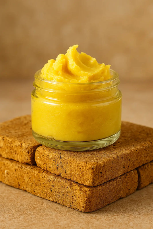 Woman applying Shea Butter on glowing skin — natural hydration and self-care routine.