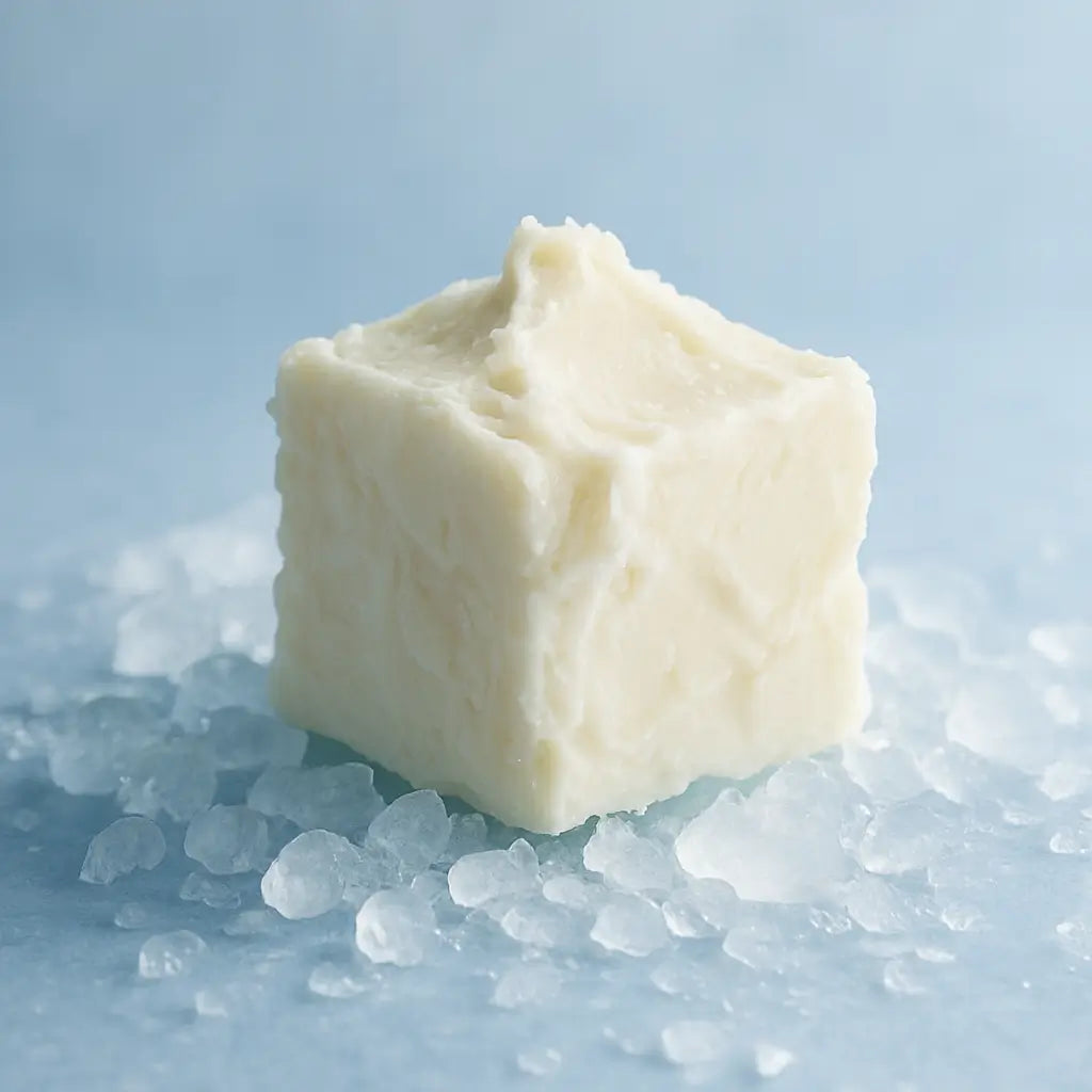 Jar of raw shea butter with natural shea nuts on a rustic wooden surface, symbolizing its role in morning protection and nighttime repair for healthy skin.