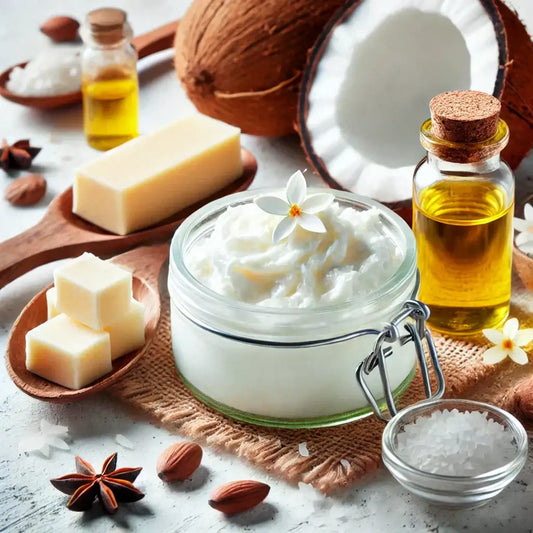 DIY shea butter hair mask with coconut, oils, and natural ingredients.