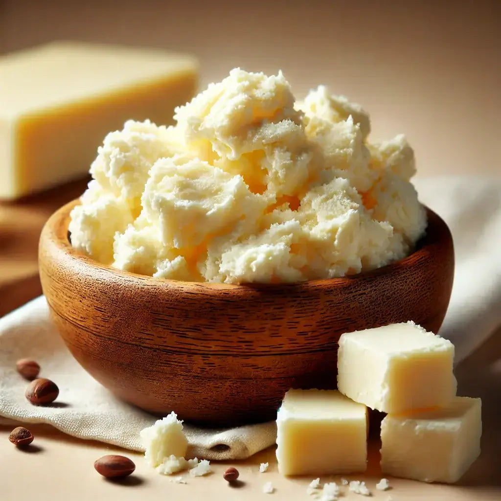 Nourishing shea butter foot cream for dry, cracked feet in wooden bowl