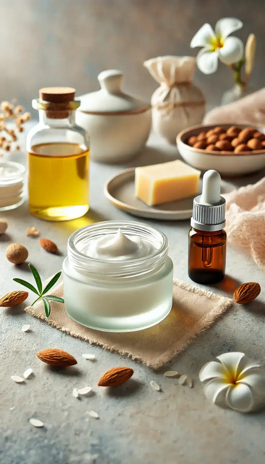DIY shea butter eye balm with almond oil and natural ingredients.
