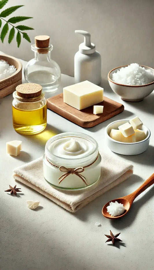 Nourishing shea butter cleansing balm with natural skincare ingredients.