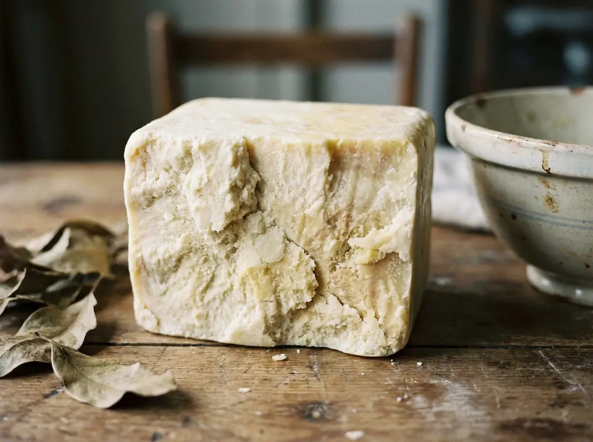 Applying raw Shea Butter to moisturized skin.