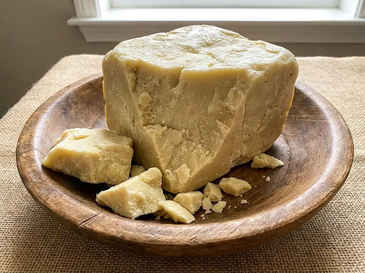 Applying raw Shea Butter to natural hair for moisture and shine.