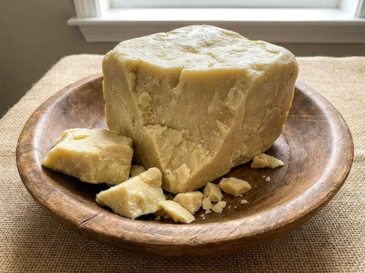 Applying raw Shea Butter to natural hair for moisture and shine.