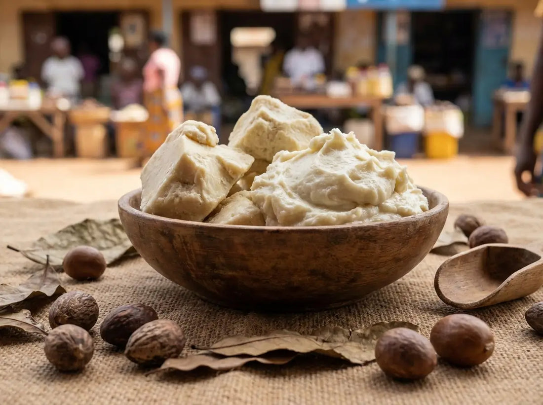 Applying raw Shea Butter to dry, sensitive skin.