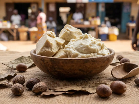Applying raw Shea Butter to dry, sensitive skin.