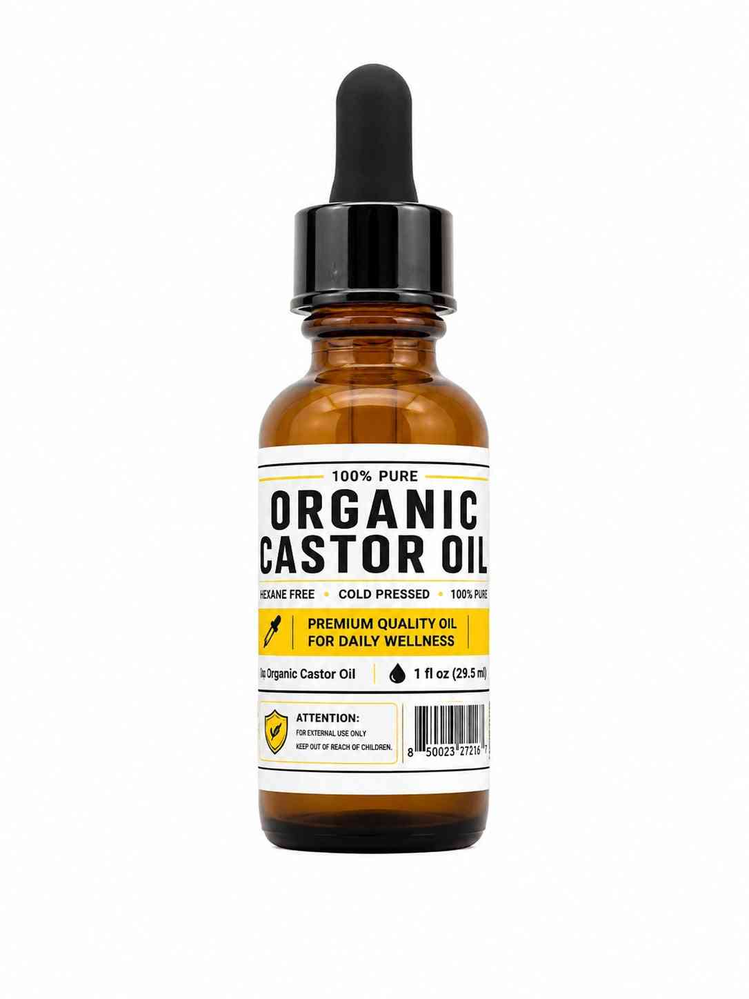 Organic Castor Oil, 1 oz Amber Glass Dropper Bottle - Essential Oil